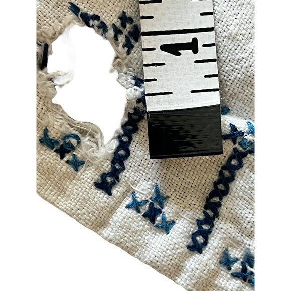 Linen Tablecloth With Blue Willow Design Cross Stitch Cream & Blue 48.75x64 VTG - Picture 16 of 16